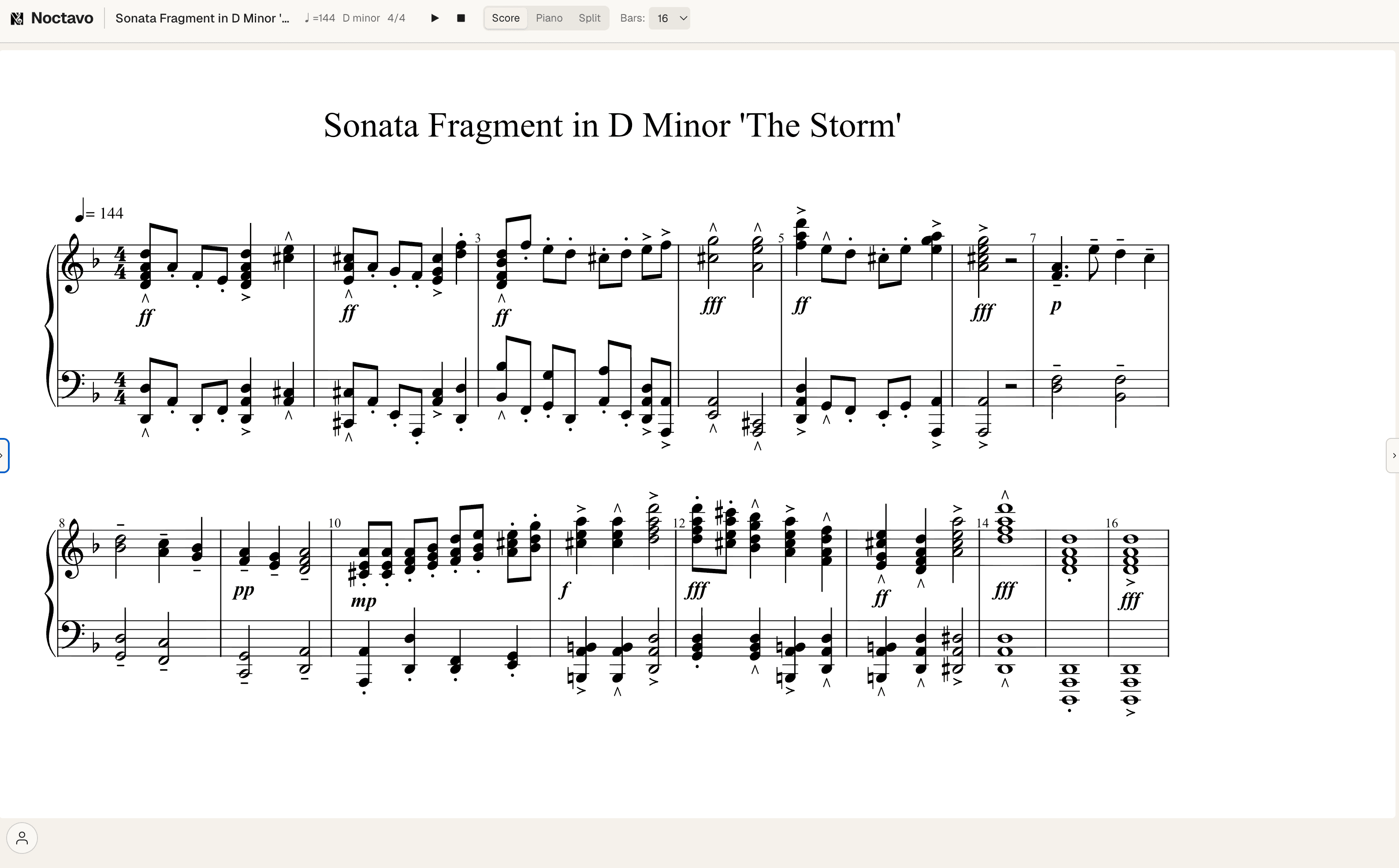 Generated piano score — Sonata Fragment in D Minor